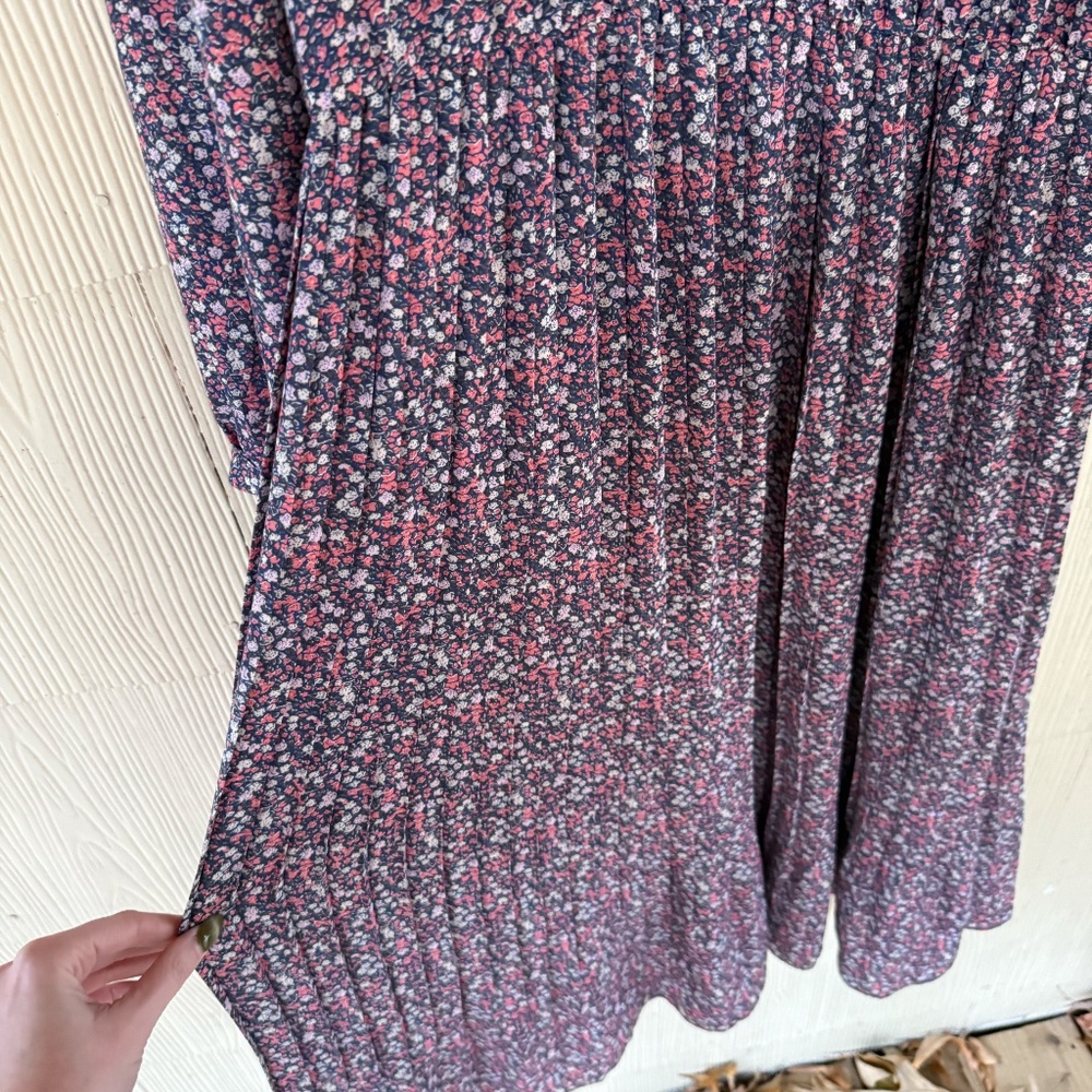 Banana Republic Tie Neck Pleated Midi Dress In Pink Multi Color - Picture 5 of 6